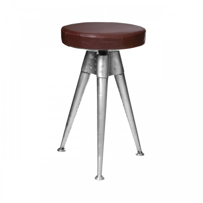 Metal Industrial Stool with Faux Leather adjustable Seat 