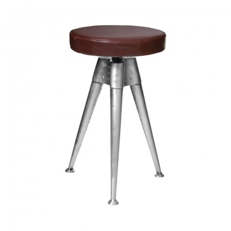 Metal Industrial Stool with Faux Leather adjustable Seat