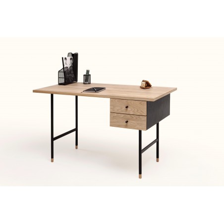 Jugend Two Drawer Desk | Oak Tipped Black Legs
