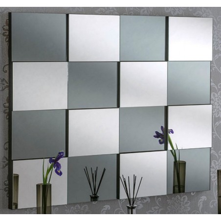 Hirst Grey and Glass Offset Grid Wall Mirror