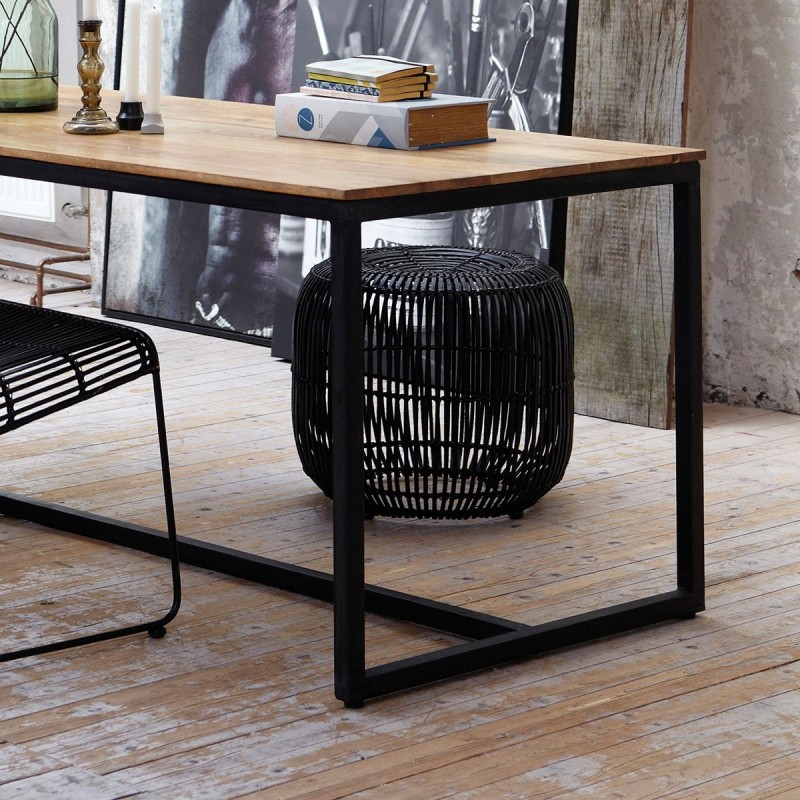 House Doctor Modern Rattan and Iron Black Stool