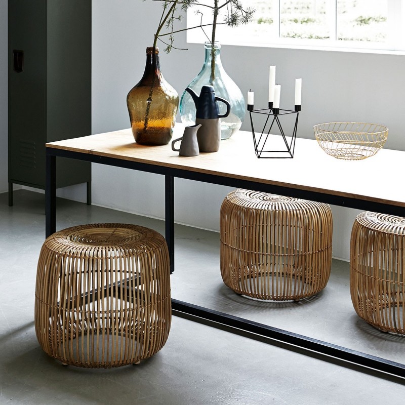 House Doctor Modern Rattan and Iron Natural Stool