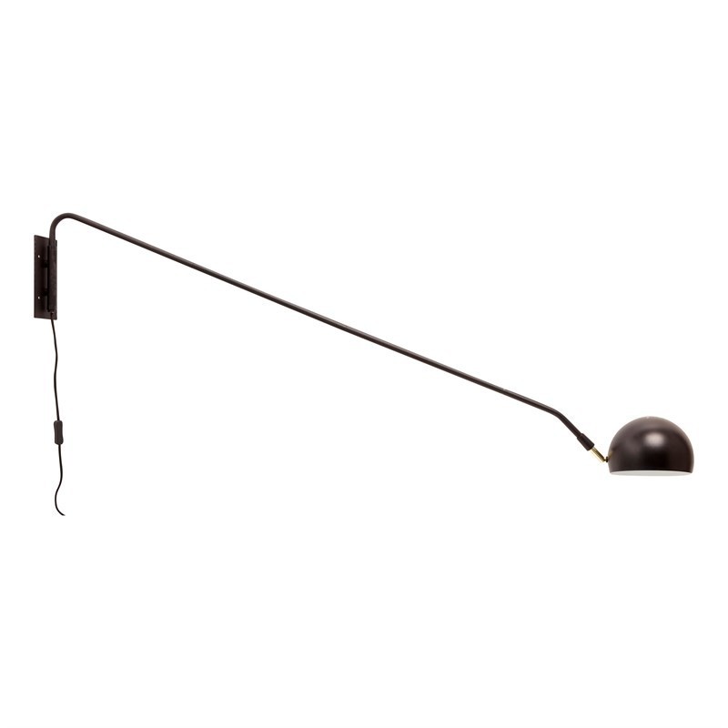 Hubsch Wall Lamp in Black Metal with Long Arm
