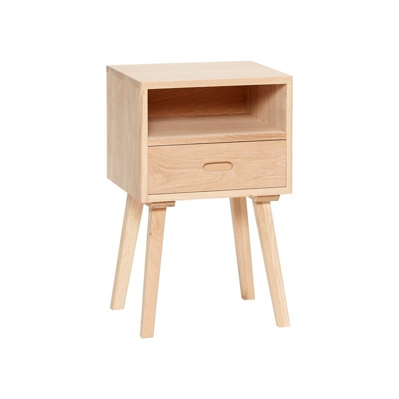 Hubsch Modern Bed Side Table with One Drawer in Natural Oak wood