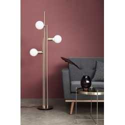 Hubsch Floor Lamp with White Glass Spheres and Brass Frame