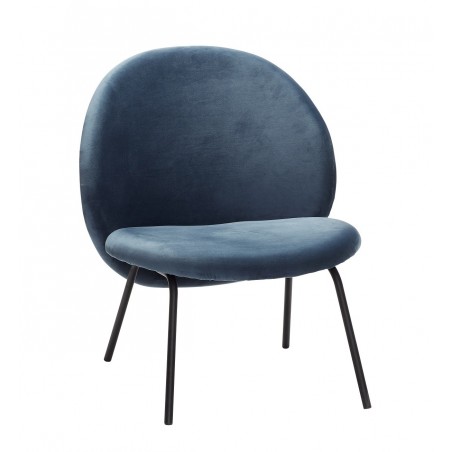Hubsch Lounge Chair in Blue Velour With Black Metal Legs
