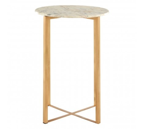 Side Table in White Marble and Golden Iron Base