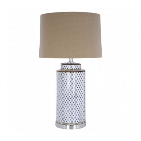 White Ceramic Table Lamp with Natural Linen Shade