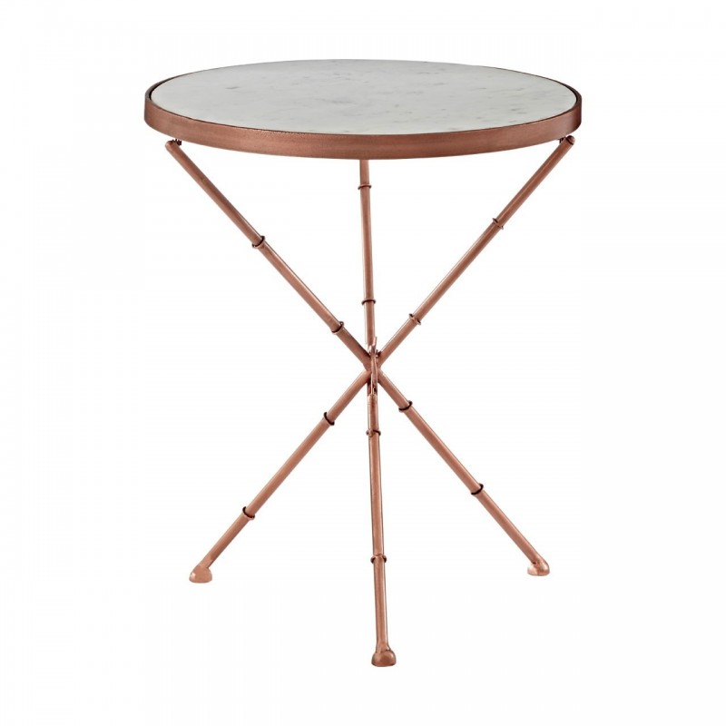 Cross Leg Side Table in Copper Finish and Marble Top