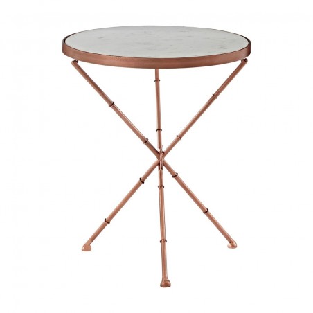 Cross Leg Side Table in Copper Finish and Marble Top
