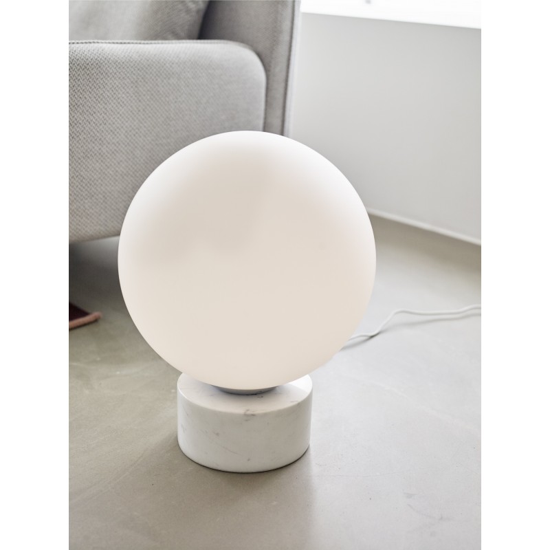 Hubsch Floor Lamp White Glass Sphere on White Marble
