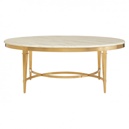 Oval Marble Coffee Table with Gold Finish Base