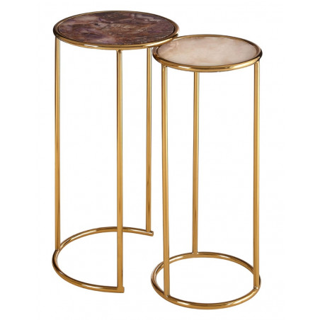 Nest of Tables with Agate Stone Top and Gold Base