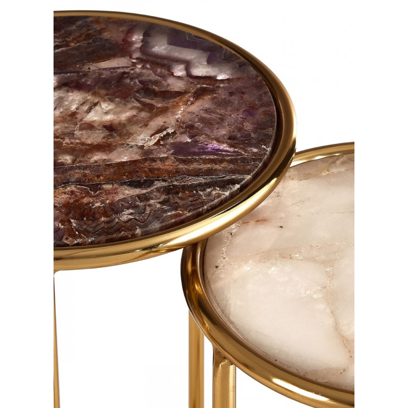 Nest of Tables with Marble Top and Gold Base