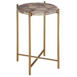 Side Table with Natural Agate Stone and Gold Frame