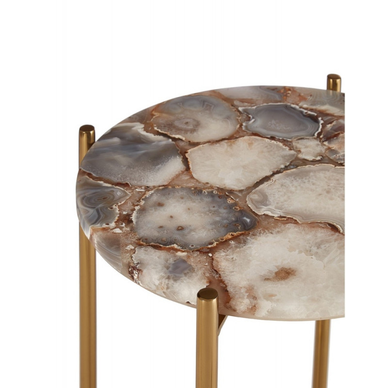 Side Table with Natural Agate Stone and Gold Frame