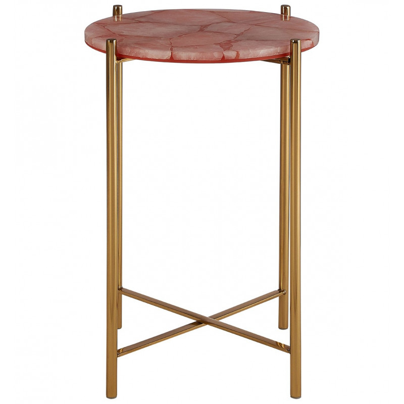 Pink Quartz Side Table and Gold Frame