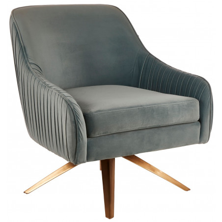 Swivel Lounge Chair in Sea Blue Velvet