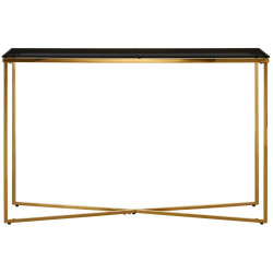 Cross Base Console Table in brass and tempered glass top