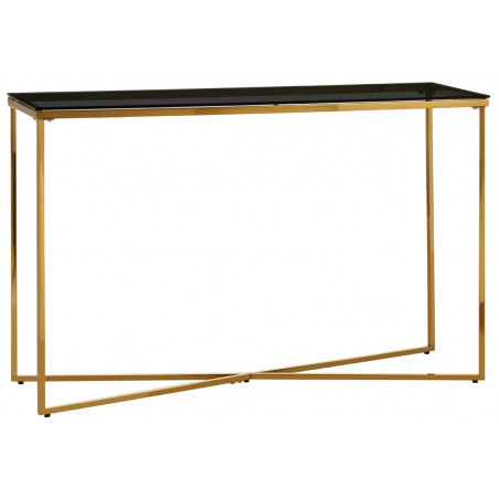 Cross Base Console Table in brass and tempered glass top