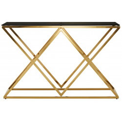 Cross Base Console Table with Black Tempered Glass Top