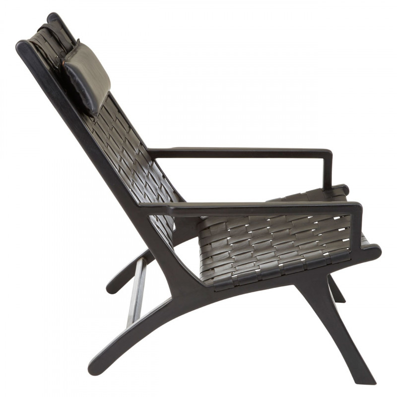 Black Leather Lounge Chair With Black Teak Frame
