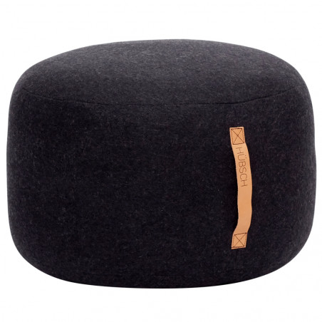 Hubsch Pouf In Black wool With Leather Handle