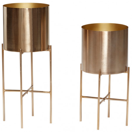Hubsch Planters With Stand In Brass Finish Set of Two