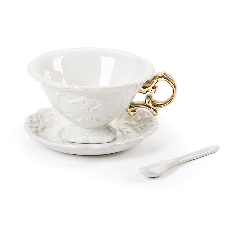 Seletti I-wares Porcelain Tea Set with Gold Handle