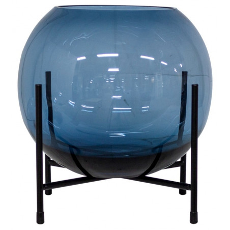 Dome Deco Glass Vase On Metal Stand Blue