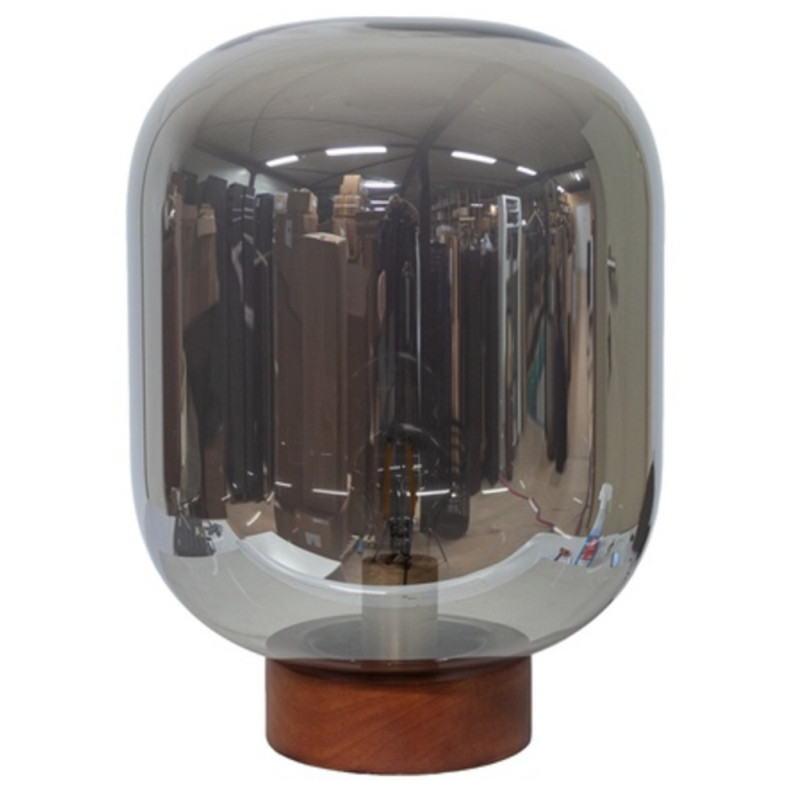 Dome Deco Glass Table Lamp with Wooden Base & LED Bulb