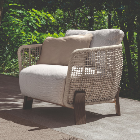 Talenti Argo Garden Lounge Chair Dark Wood White Beige