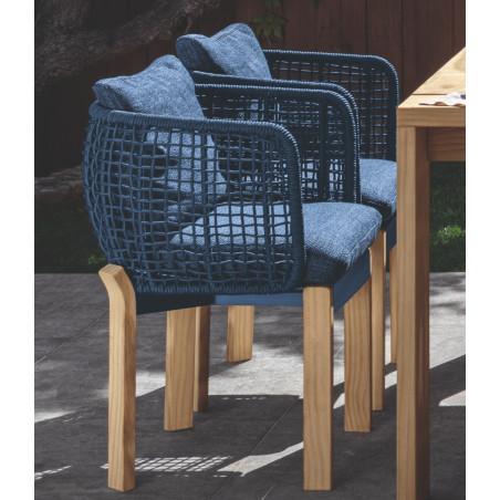 Talenti Argo Garden Dining Chair Natural Wood Ocean Blue