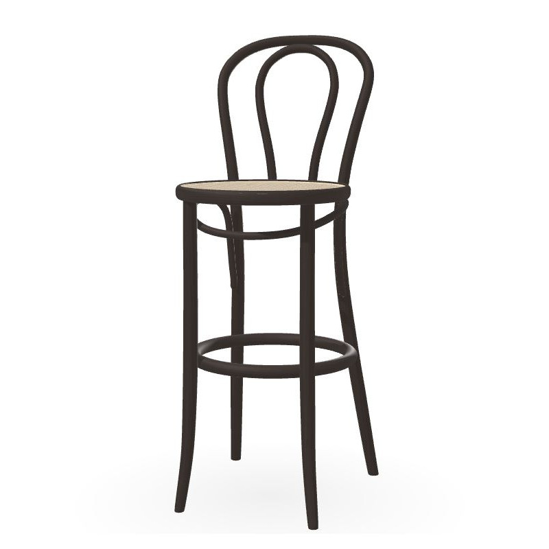 Ton Counter Stool 18 in Stained Bent Wood with Cane Seat
