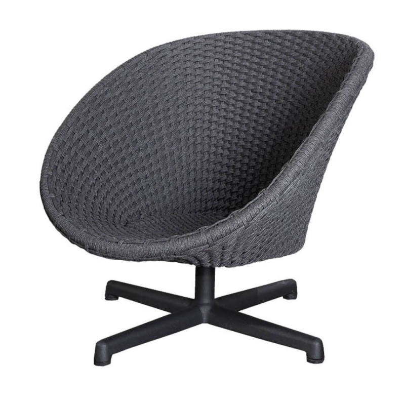 Cane-Line Peacock Lounge Chair | Swivel Aluminium Base |Dark grey | Cane-line Soft Rope