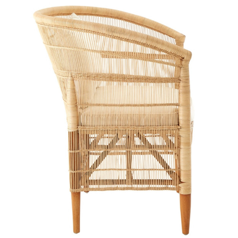 Natural Rattan Chair with Seat Cushion and Back Cushion