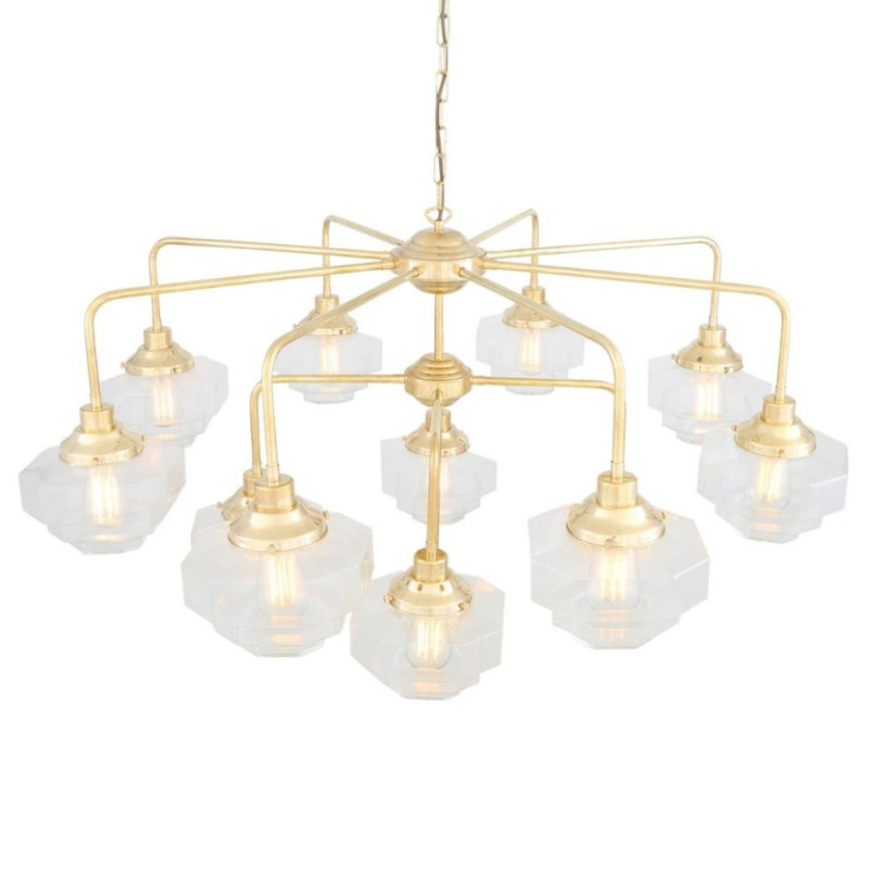 Mullan Lighting Siena Art Deco Three-Tier Brass Chandelier 13-Light