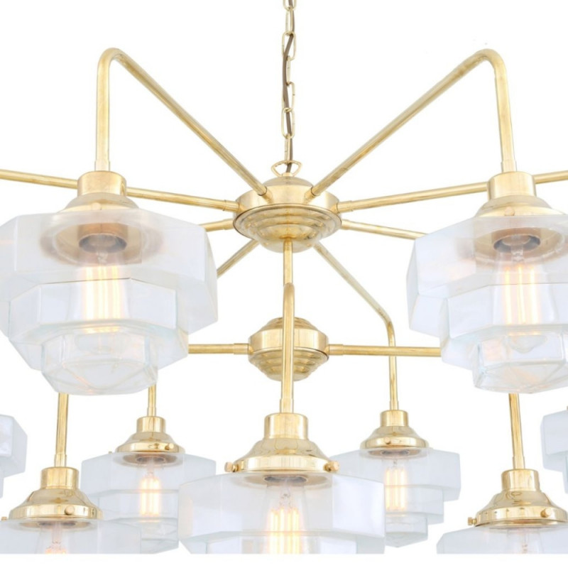 Mullan Lighting Siena Art Deco Three-Tier Brass Chandelier 13-Light