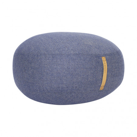 Hubsch Pouf with leather strap, herringbone and wool - Blue