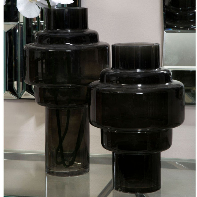 Large Black Smoked Glass Vase
