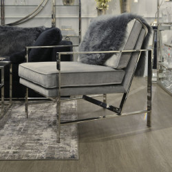 Caverly Grey Velvet Chrome Frame Occasional Chair