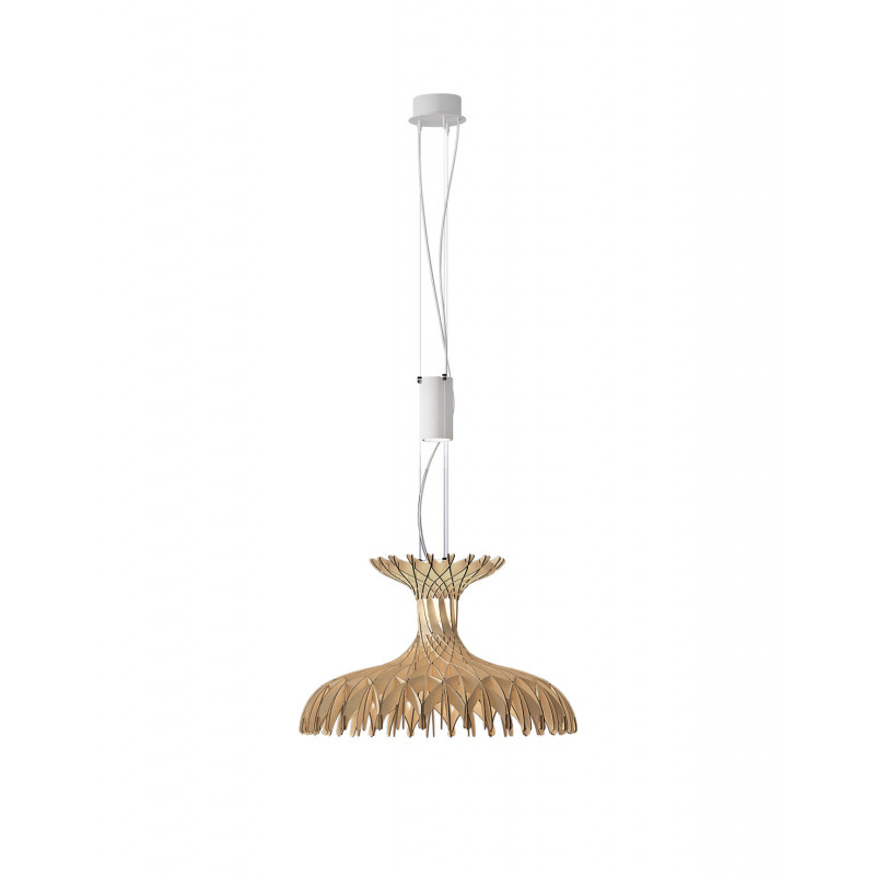 Bover Dome 60/01 Pendant Lamp | Matte White | Natural Wood Shade