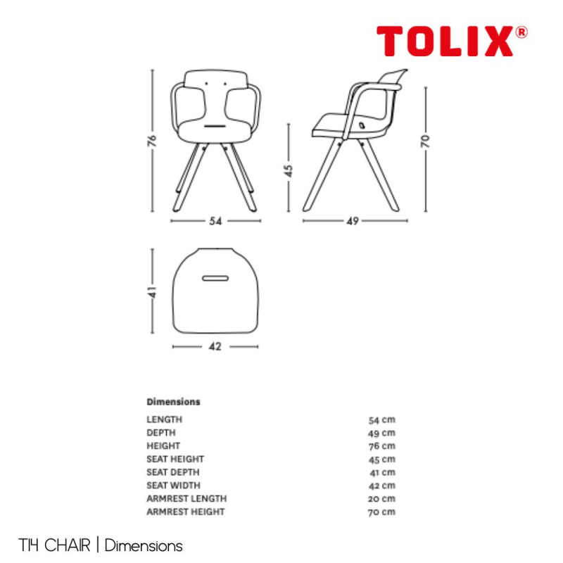 TOLIX® T14 CHAIR | Outdoor | Teak Legs | 20 Trends Colours