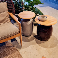 Gloster Blow Outdoor Side Table Tall | Ceramic and Teak