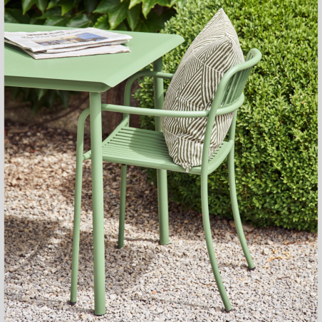 TOLIX® PATIO CAFE DINING SET | TABLE & 2 DINING ARMCHAIRS | OUTDOOR | ROMARIN GREEN