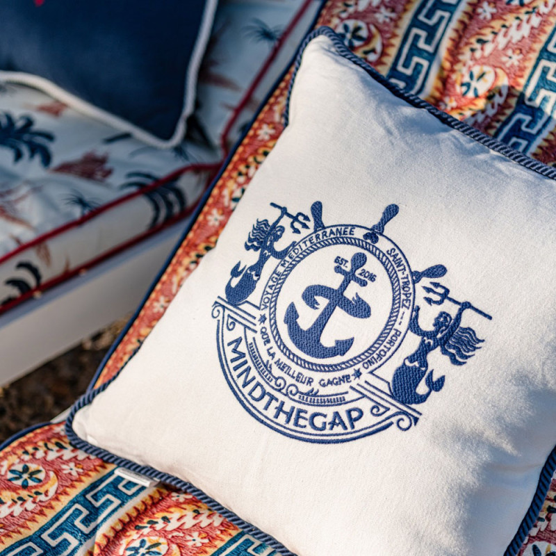 MindTheGap Voyage Linen Embroidered Cushion