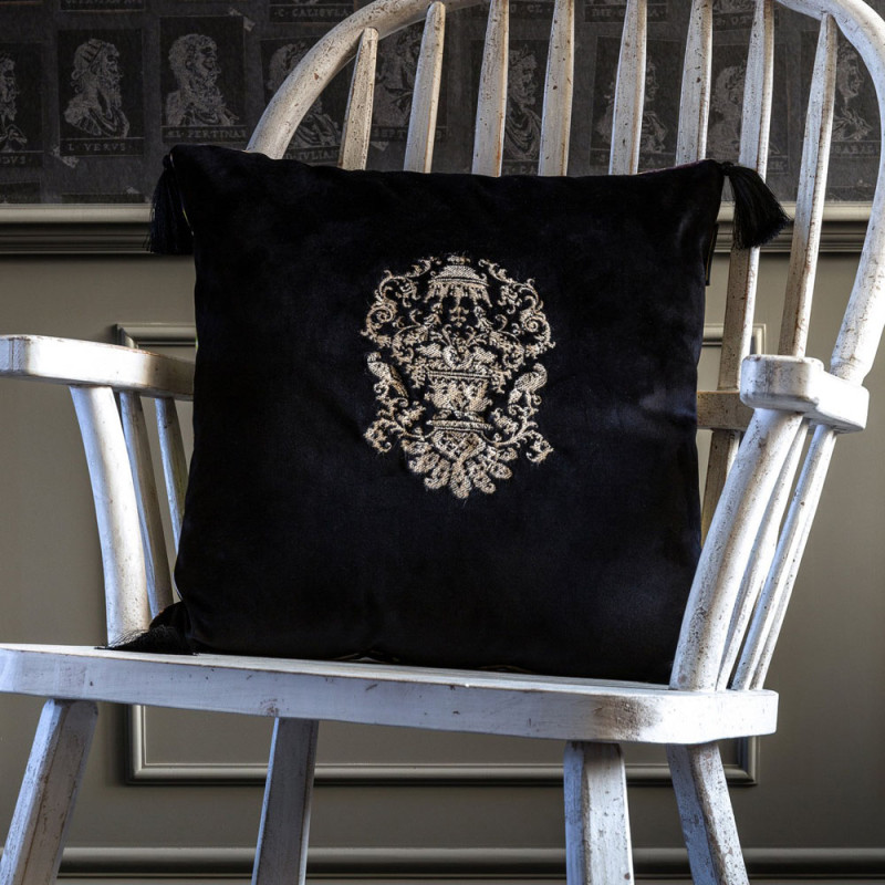 MindTheGap Manor Crest Velvet Embroidered Cushion