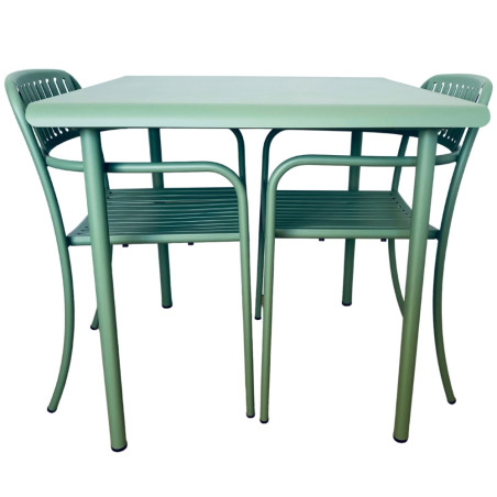TOLIX® PATIO CAFE DINING SET | TABLE & 2 DINING ARMCHAIRS | OUTDOOR + INDOOR | ROMARIN GREEN | EX DISPLAY